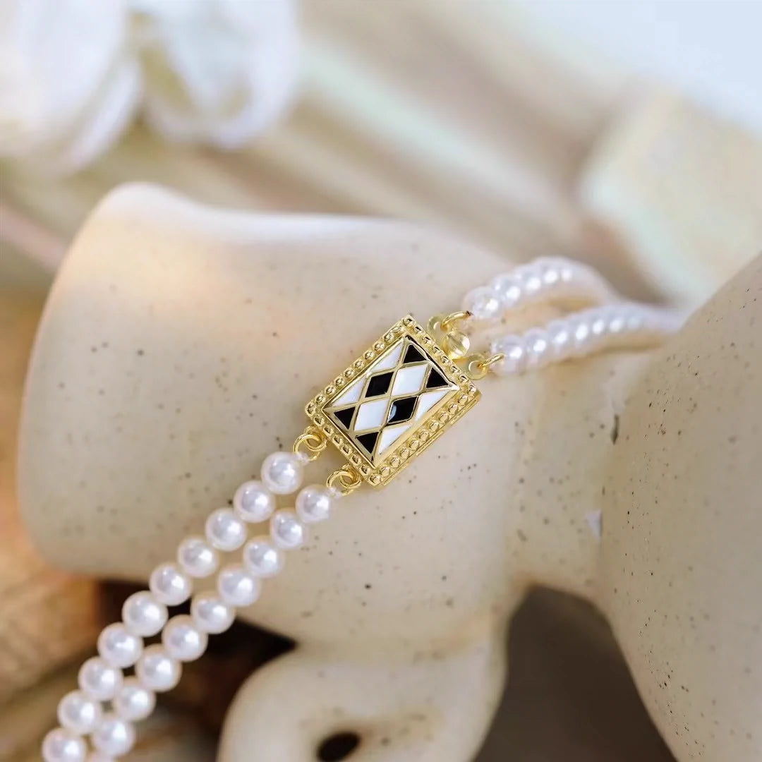 S925 Sterling Silver Diamond Pattern Double Row Clasp