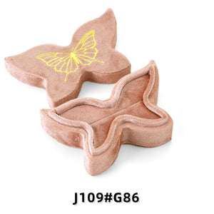 Butterfly Shaped Velvet Ring Box, Gold Foil Print Engagement Proposal Ring Holder, Unique Bridal Jewelry Box