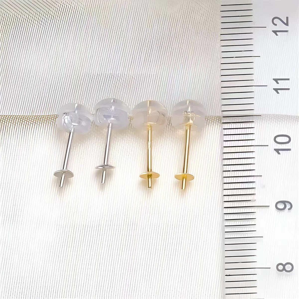18K Gold Earring Posts with Backs for 2–14mm Pearls, DIY Stud Parts