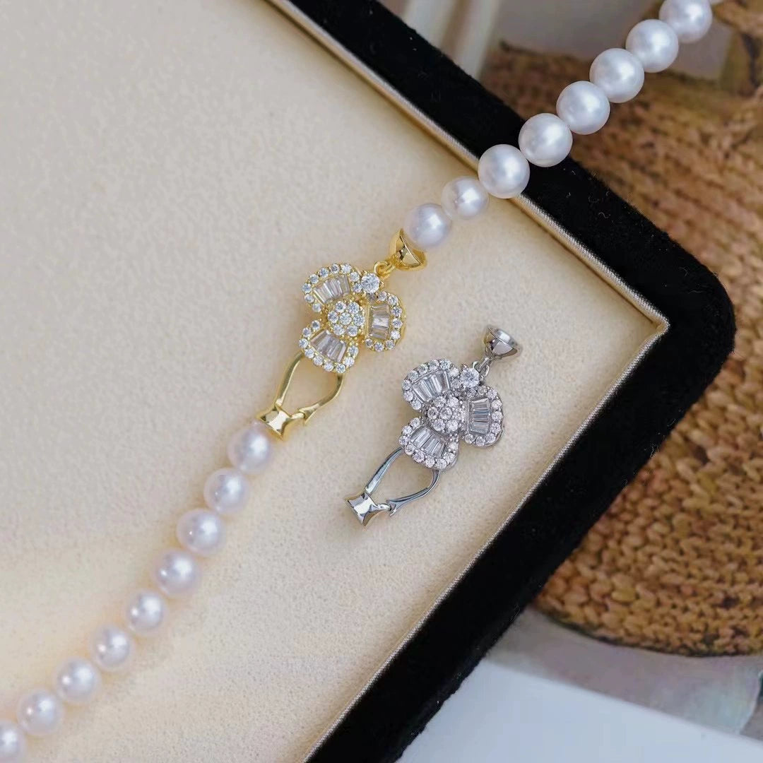 S925 sterling silver three-leaf flower pearl clasp