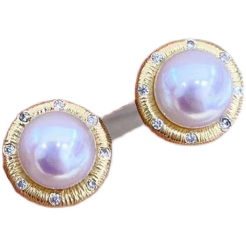 Gold Earring Setting for 6-7mm Half-Drilled Pearls