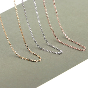 18K Gold Chain Necklace AU750, Craftsmanship Adjustable Plain Cross Collarbone Chain in White Gold or Rose Gold for Women