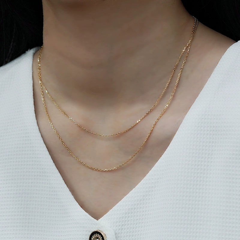 18K Gold Chain Necklace AU750, Craftsmanship Adjustable Plain Cross Collarbone Chain in White Gold or Rose Gold for Women