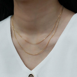 18K Gold Chain Necklace AU750, Craftsmanship Adjustable Plain Cross Collarbone Chain in White Gold or Rose Gold for Women