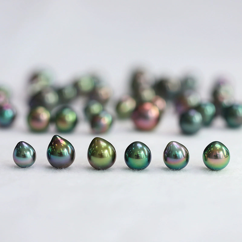 3A 9–12mm Peacock Green Tahitian Pearl Drop Oval Bead, Natural Sea Pearl with Ridges, Loose Undrilled for Pendant Ring Earring Custom