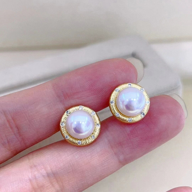 Gold Earring Setting for 6-7mm Half-Drilled Pearls