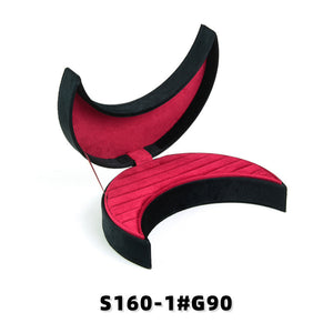 Crescent Moon-Shaped Velvet Ring Box, Black Exterior with Red Quilted Lining, Unique Holder for Engagement & Wedding Rings, Gothic & Celestial Themed