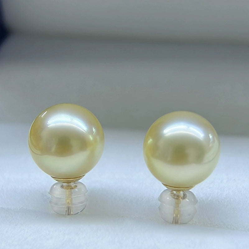 4A 8–14mm Light Golden South Sea Pearl Stud Earrings in 18K Gold