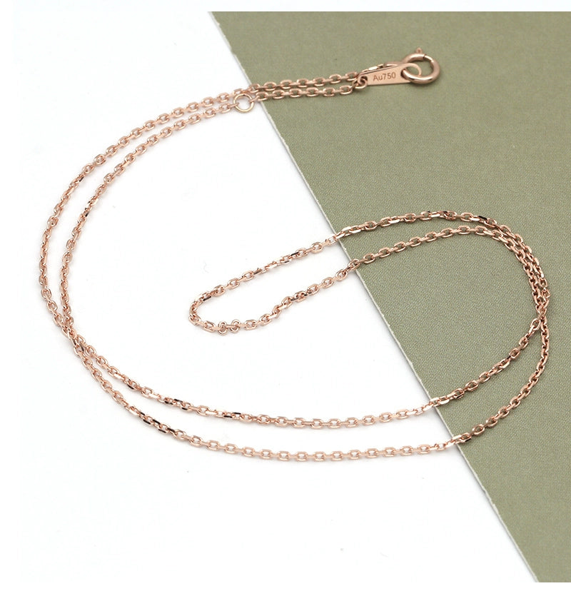 18K Gold Chain Necklace AU750, Craftsmanship Adjustable Plain Cross Collarbone Chain in White Gold or Rose Gold for Women