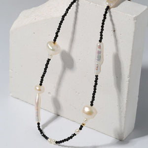 Black spinel toothpick Baroque necklace