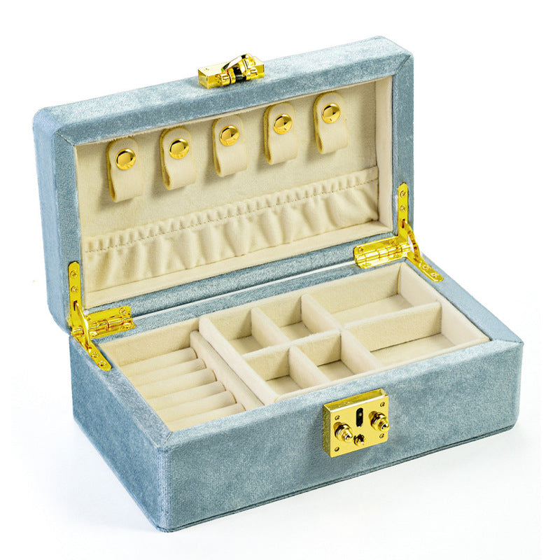 Velvet Jewelry Box with Lock, Multi-Compartment Organizer with Earring Hooks, Ring Slots & Necklace Pouch, Vanity & Travel Storage
