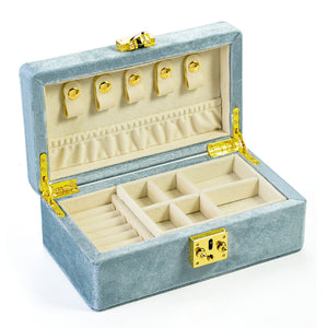 Velvet Jewelry Box with Lock, Multi-Compartment Organizer with Earring Hooks, Ring Slots & Necklace Pouch, Vanity & Travel Storage