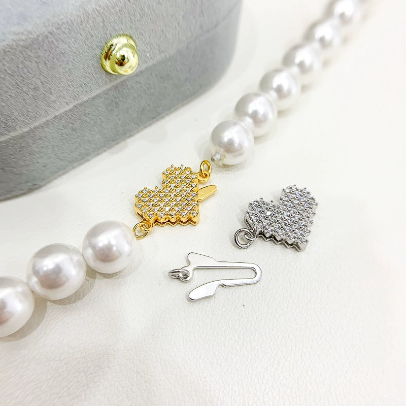 S925 Sterling Silver Shiny Heart-Shaped Clasp for Necklace Bracelet