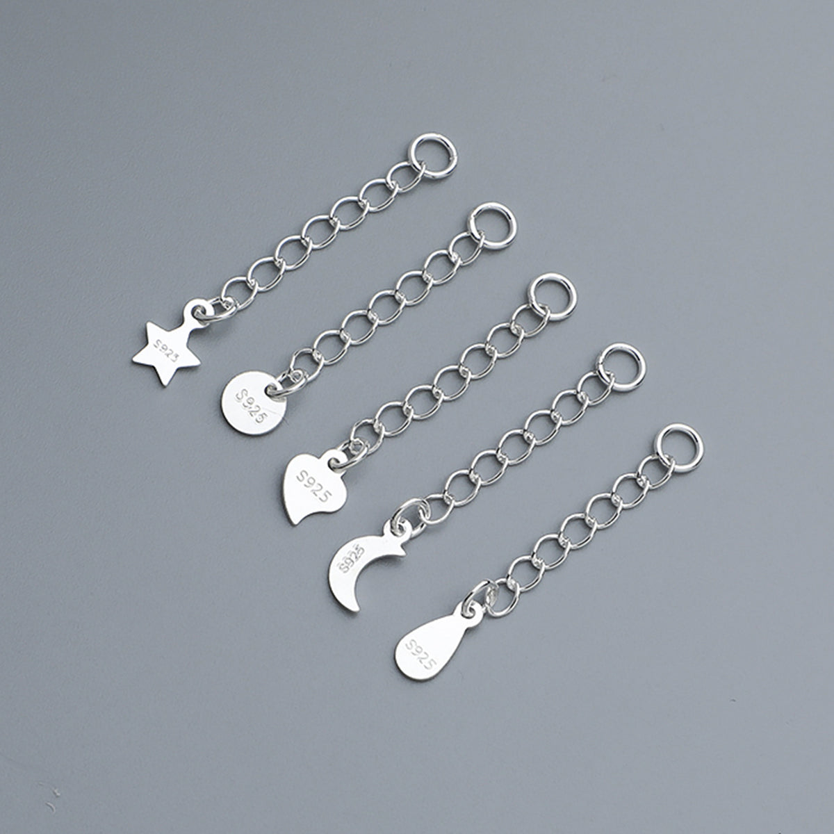 S925 Sterling Silver Heart Star Moon Tail Chain, Water Drop Extension Chain