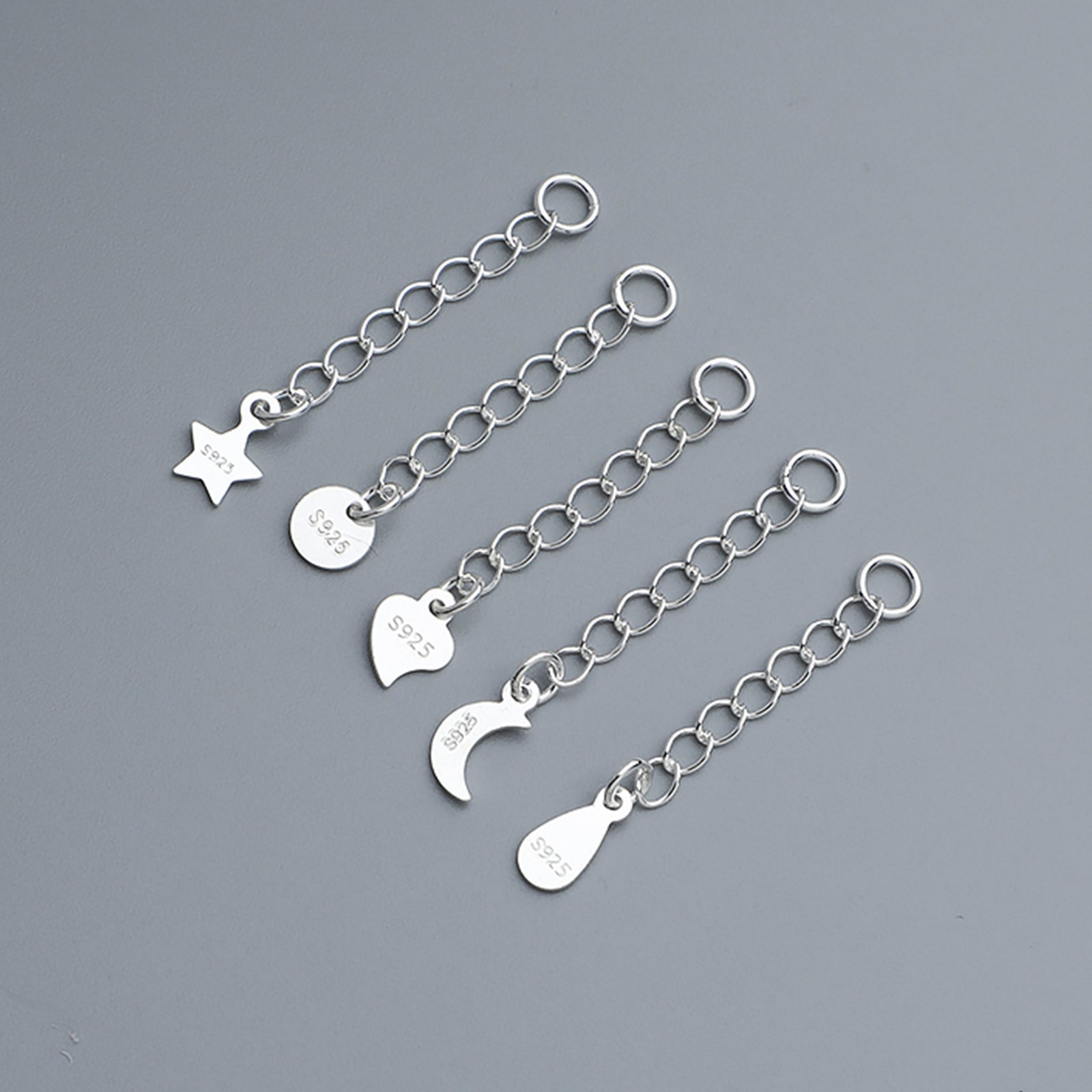 S925 Sterling Silver Heart Star Moon Tail Chain, Water Drop Extension Chain