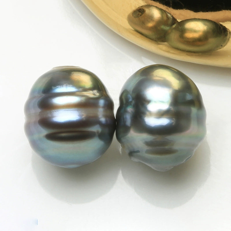 3A 7–8mm Peacock Tahitian Baroque Pearl Pair, Undrilled or Half Drill
