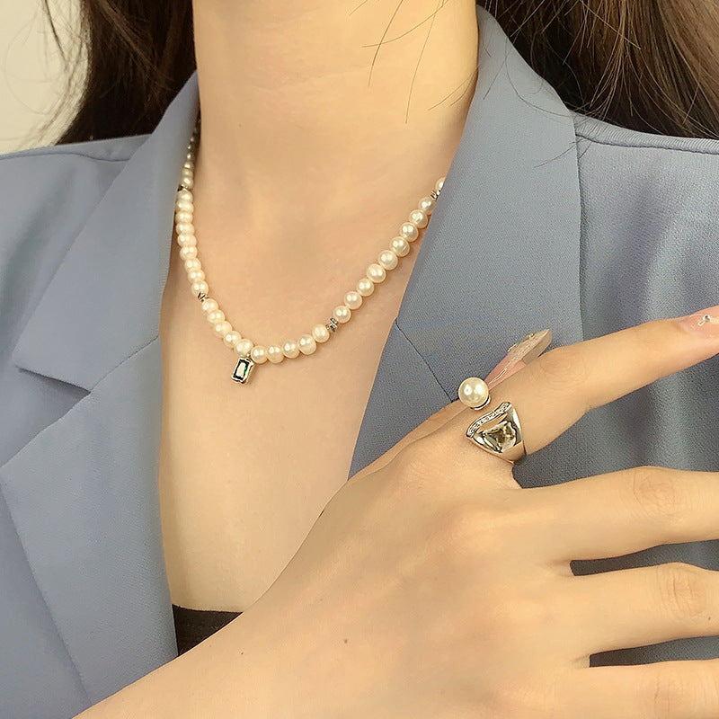 Simple water wave pearl ring setting