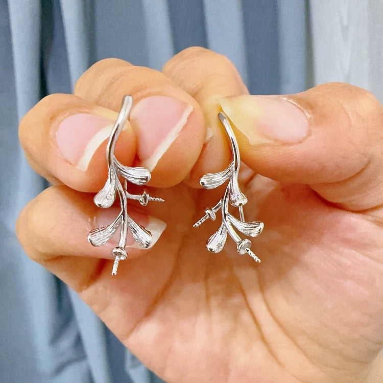 S925 Sterling Silver Leaf Branch Earring Setting