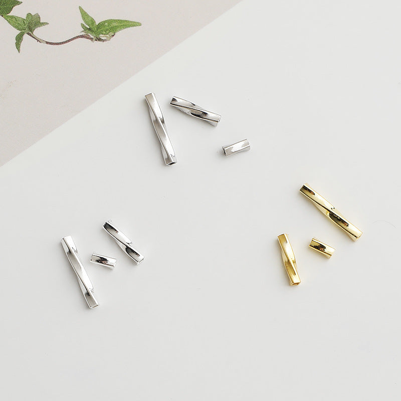 10pcs S925 Gold Plated Tube Beads, Twisted Silver Spacers -4,8,12mm