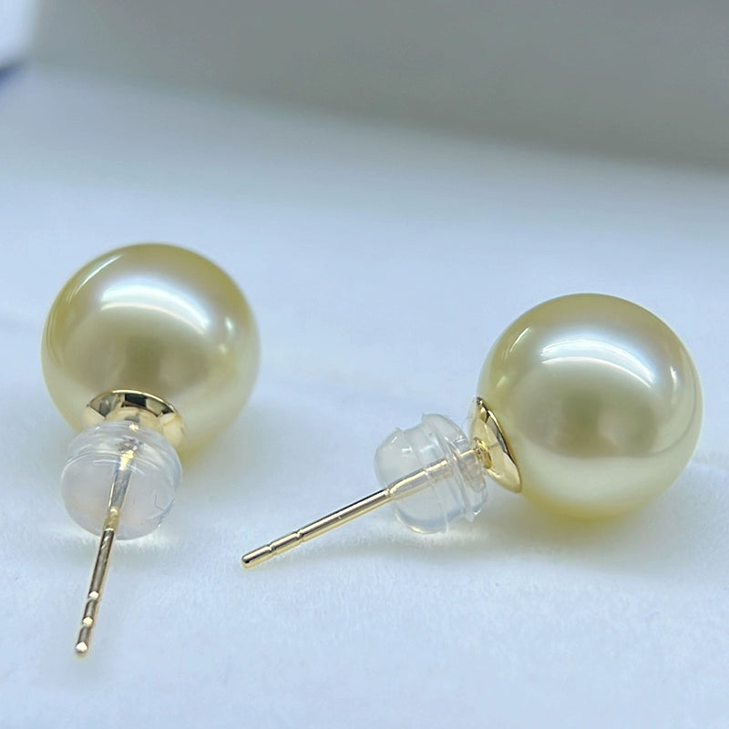 4A 8–14mm Light Golden South Sea Pearl Stud Earrings in 18K Gold