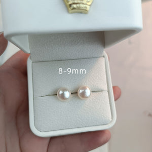 5A 18K Gold Earring Studs, Round White Freshwater Pearls 5–11mm, High Luster 5A Quality Natural Pearl Stud Earrings, Elegant Fine Jewelry