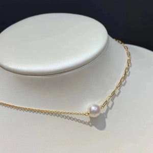 s925 sterling silver asymmetric through-hole pearl clavicle chain