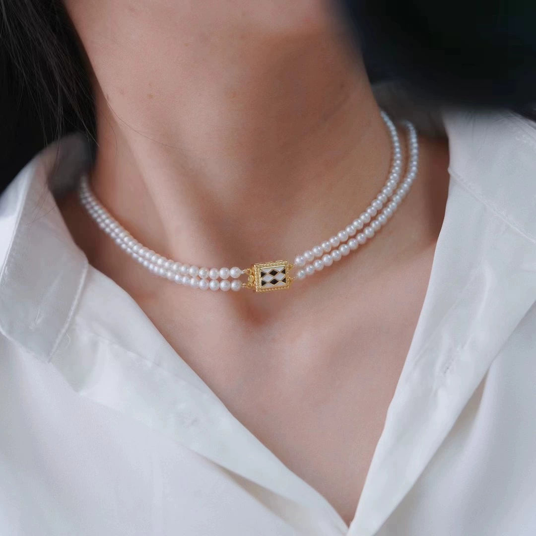 S925 Sterling Silver Diamond Pattern Double Row Clasp