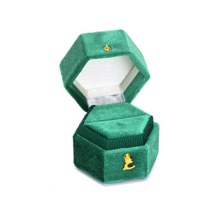Hexagon Velvet Ring Box Green Wedding Proposal Ring Box