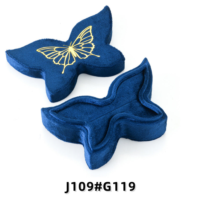 Butterfly Shaped Velvet Ring Box, Gold Foil Print Engagement Proposal Ring Holder, Unique Bridal Jewelry Box