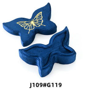 Butterfly Shaped Velvet Ring Box, Gold Foil Print Engagement Proposal Ring Holder, Unique Bridal Jewelry Box