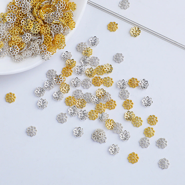 10pcs S925 Silver Gold Plated Flower Bead Cap for DIY Jewelry Making