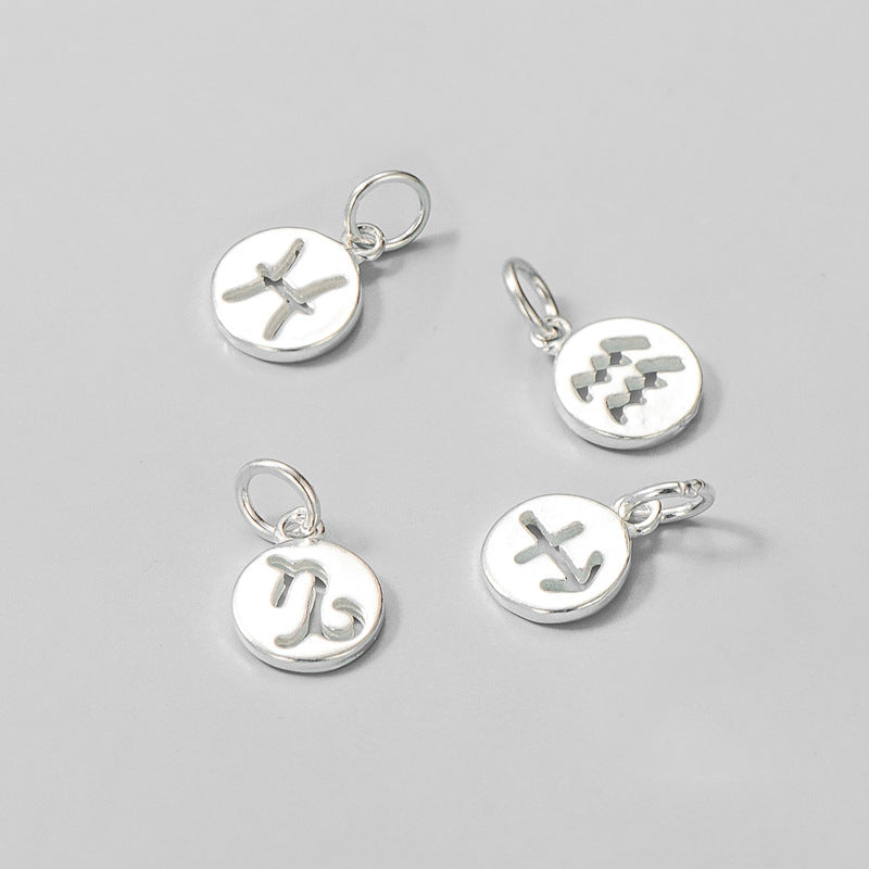 S925 Sterling Silver Twelve Constellation Pendant, DIY Beaded Rope Bracelet Necklace Accessories, 8.2mm & 9.2mm