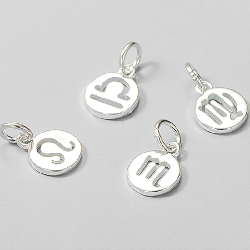 S925 Sterling Silver Twelve Constellation Pendant, DIY Beaded Rope Bracelet Necklace Accessories, 8.2mm & 9.2mm