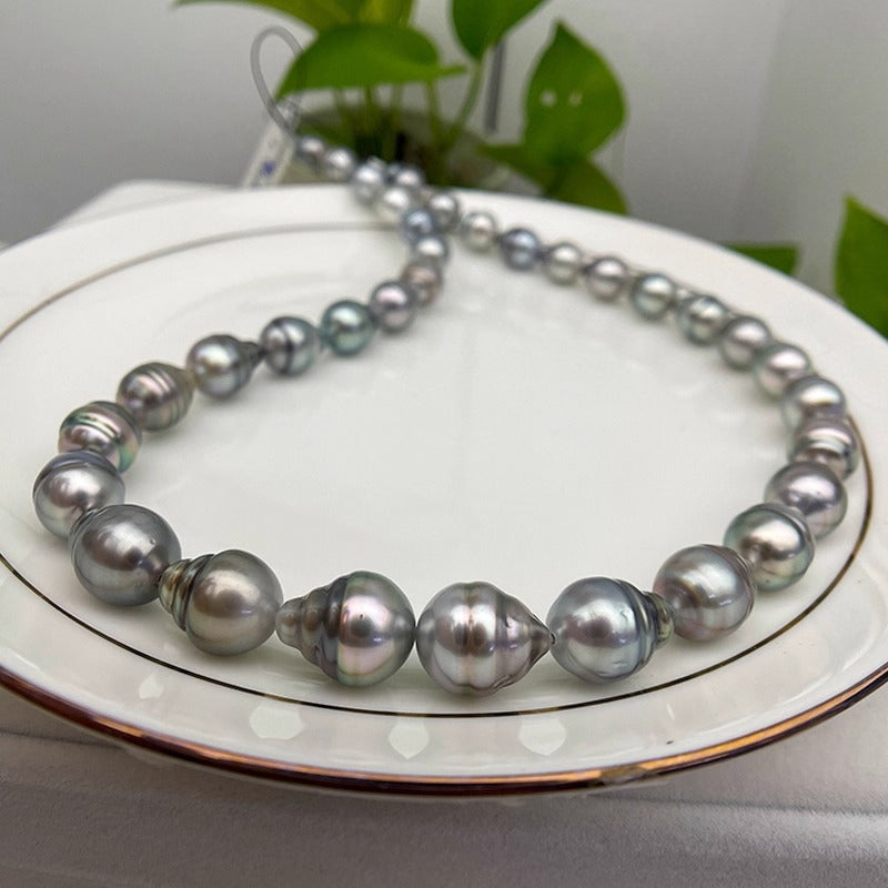 3A 8-11mm Tahitian Baroque Pearl Strand 40cm, Natural Black Saltwater Pearls with Peacock Overtones, Good Luster for Jewelry Making