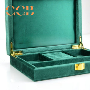Velvet Jewelry Box with Gold Clasp, Multi-Compartment Organizer for Rings, Earrings & Necklaces, Vanity & Drawer Storage