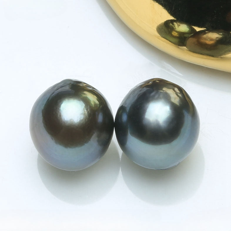 3A 7–8mm Peacock Tahitian Baroque Pearl Pair, Undrilled or Half Drill