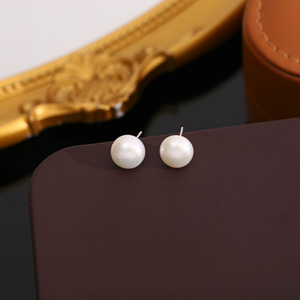 4A Round White Freshwater Pearls 5–10mm 925 Sterling Silver Earring Studs, High Luster 4A Quality Natural Pearl Stud Earrings, Jewelry