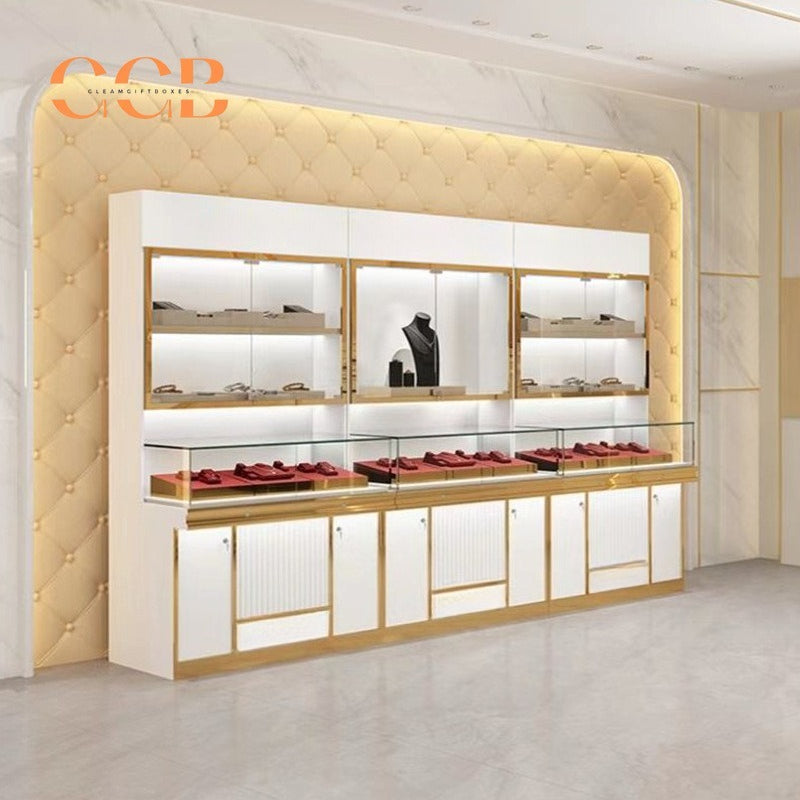Upright Luxury Glass Jewelry Display Cabinet, Floor Standing Storage with Drawers, Showcase for Jewelry Stores