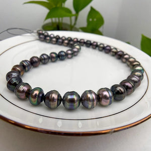 3A 8-11mm Tahitian Baroque Pearl Strand 40cm, Natural Black Saltwater Pearls with Peacock Overtones, Good Luster for Jewelry Making