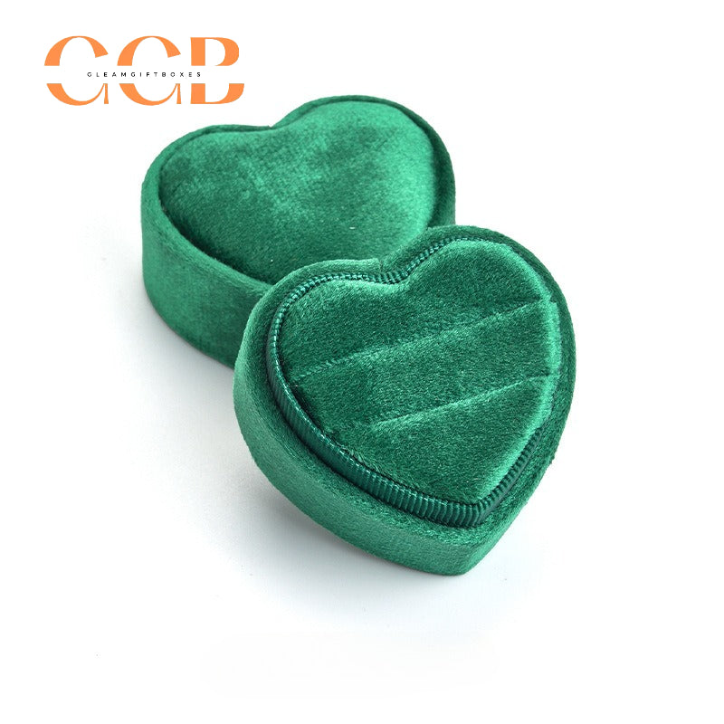 Heart-Shaped Velvet Ring Box, Single or Double Slot Jewellery Box for Engagement & Wedding Rings, Romantic Proposal & Bridal Accessory