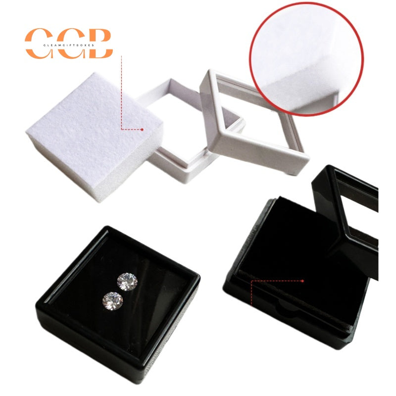 Acrylic square loose stone box with PU leather display tray
