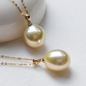 18K Gold 5A 11-14mm Rose Gold South Sea Pearl Pendant Necklace, Drop Shape High Luster Natural Sea Pearl, Luxury Jewelry, Pearl Wholesale