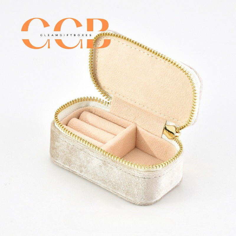 Velvet Mini Travel Jewelry Case, Zippered Organizer with Ring Slots for Rings & Earrings, Bridesmaid Gift & Travel Accessory