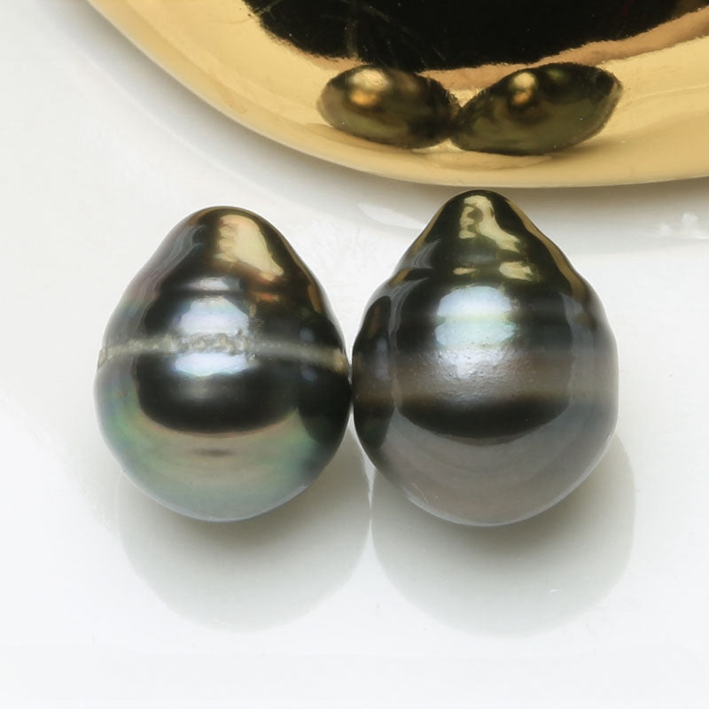 3A 7–8mm Peacock Tahitian Baroque Pearl Pair, Undrilled or Half Drill