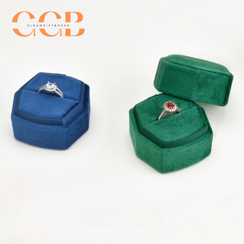 Hexagonal Velvet Ring Box with Lift-Off Lid，Elegant Engagement & Proposal Ring Holder, Wedding Photo Prop, Bridal Gift