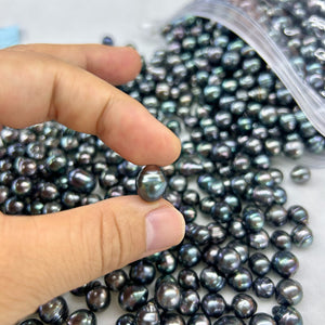 3A 8–10mm Tahitian Black Pearl Undrilled, Natural Saltwater Baroque Drop Pearl, High Luster Strong Overtone with Slight Blemish, DIY Jewelry