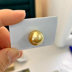 3A 15-16mm Medium Golden South Sea Pearl, Nearly Round Loose Pearl with Mirror Strong Luster, Slight Blemish, Single Bead for Jewelry
