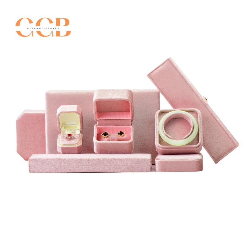 7 Piece Pink Velvet Jewelry Box Set Custom Logo Packaging Display