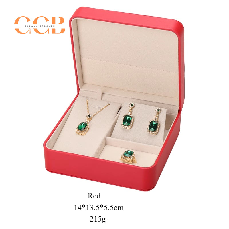 PU leather jewelry set box for necklace ring earrings bracelet display packaging gift box for wedding bridal custom logo bulk order