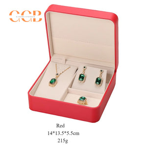 PU leather jewelry set box for necklace ring earrings bracelet display packaging gift box for wedding bridal custom logo bulk order
